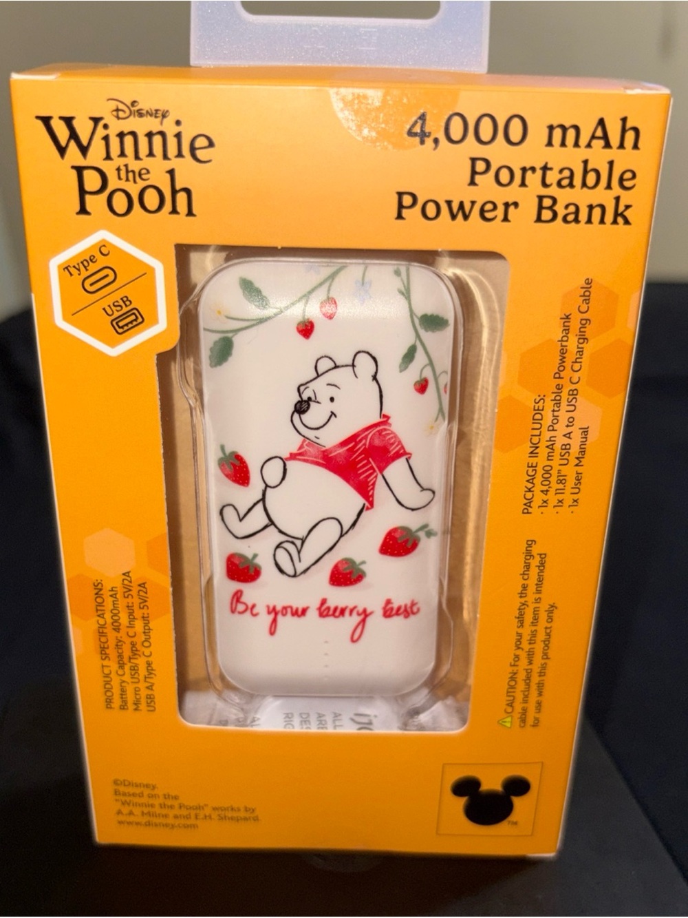 Disney Winnie the Pooh Portable Power Bank - White with Red and Green Accents